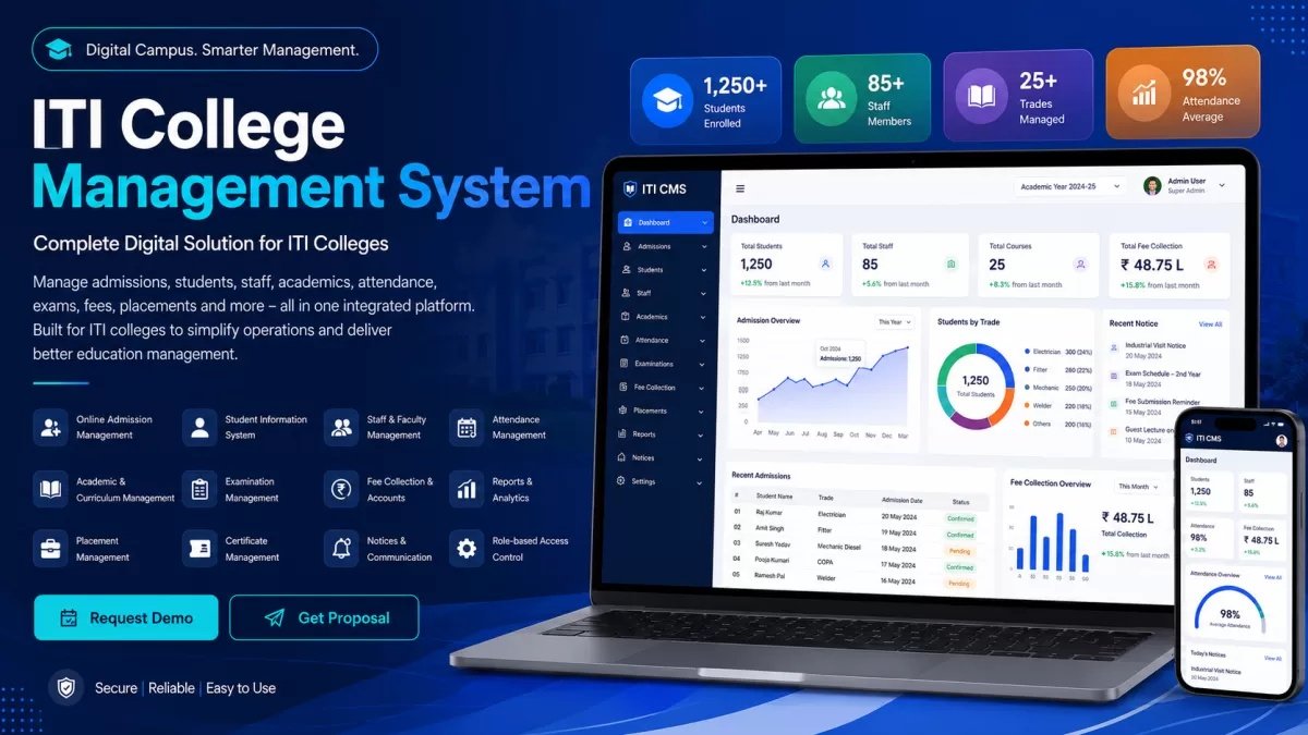 Complete Digital NCVT/SCVT CRM & Official Website Software for ITI Col