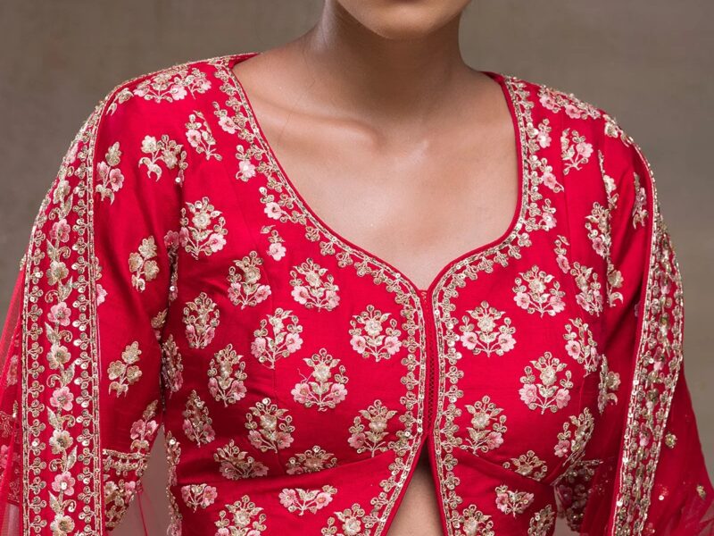 Crimson Red Sequins Embroidered Silk Bridal Lehenga-HM4506