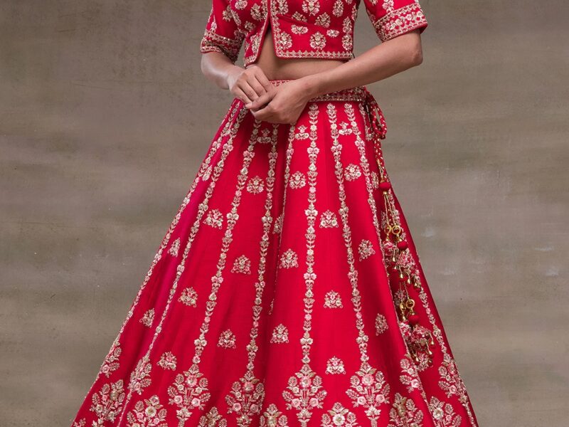 Crimson Red Sequins Embroidered Silk Bridal Lehenga-HM4506