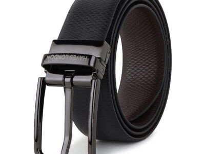 Reversible Black & Brown Italian Leather Men's Belt (Leather Texture: Viper & Buckle Color: Grey)