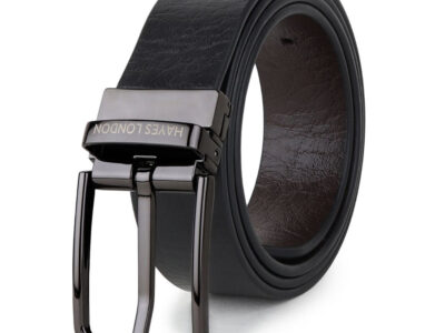 Reversible Black & Brown Genuine Leather Men's Belt (Leather Texture: Wild & Buckle Color: Grey)