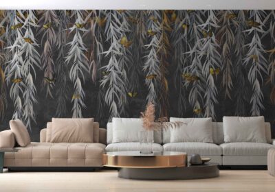 Hanging-Willow-Leaves-and-Butterflies-Wallpaper-Mural-A200