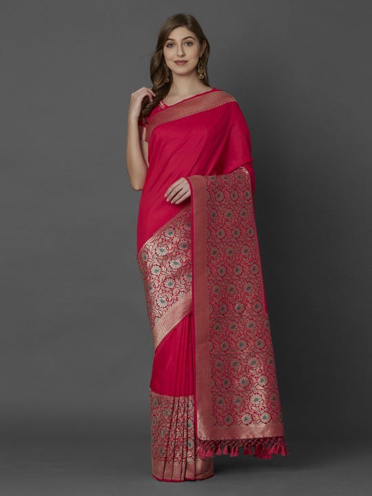 Mitera Pink Silk Blend Woven Design Kanjeevaram Saree
