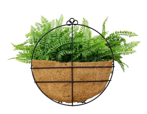 Hanging Artificial Wide Leaf Buxus Flowering Basket 18