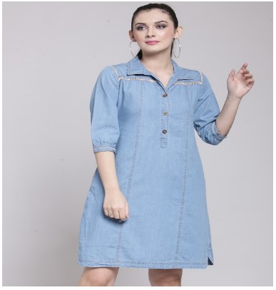 plusS Women Blue Solid A-Line Dress