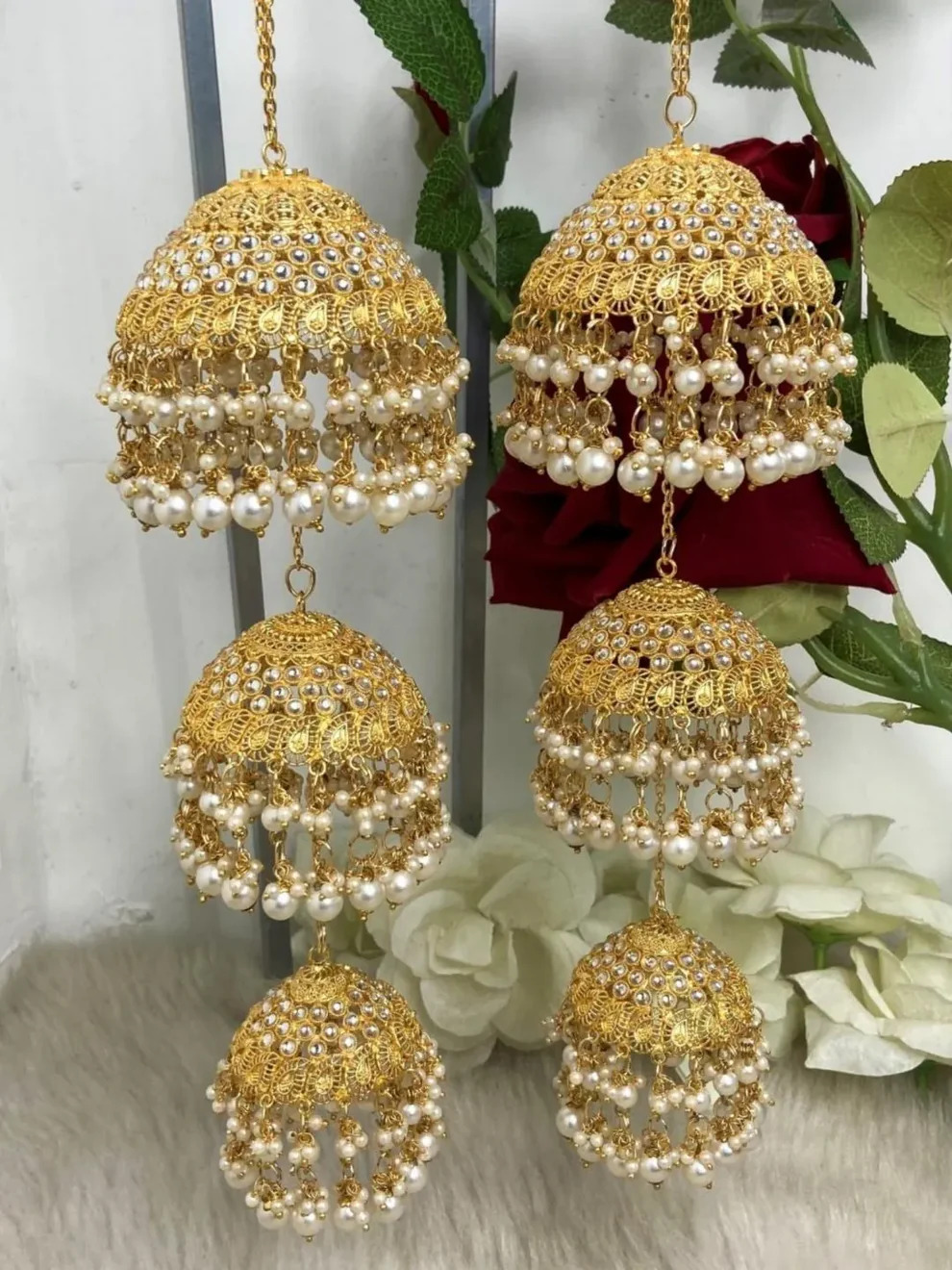 Buy Dome Shaped Pearl Beaded Layered Bridal Kaleera
