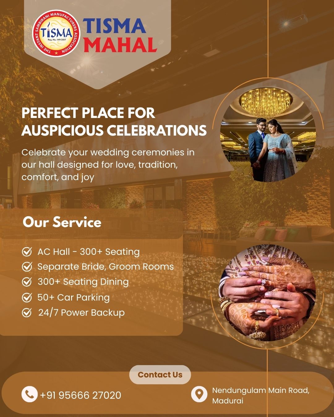Tisma Mahal-Budget friendly wedding hall in Madurai